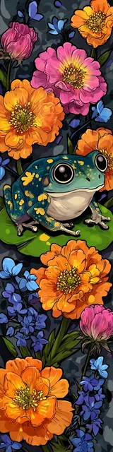 Free printable frog bookmark featuring frog sitting on a lily pad